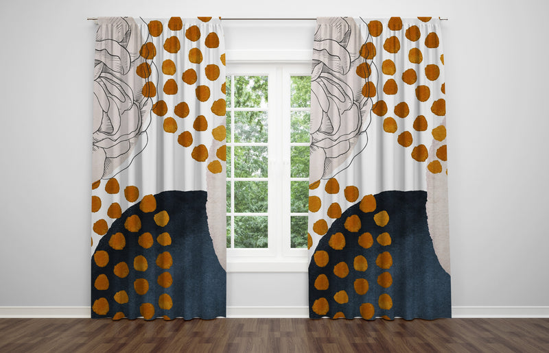 Abstract Window Curtains | Rust Navy Cream