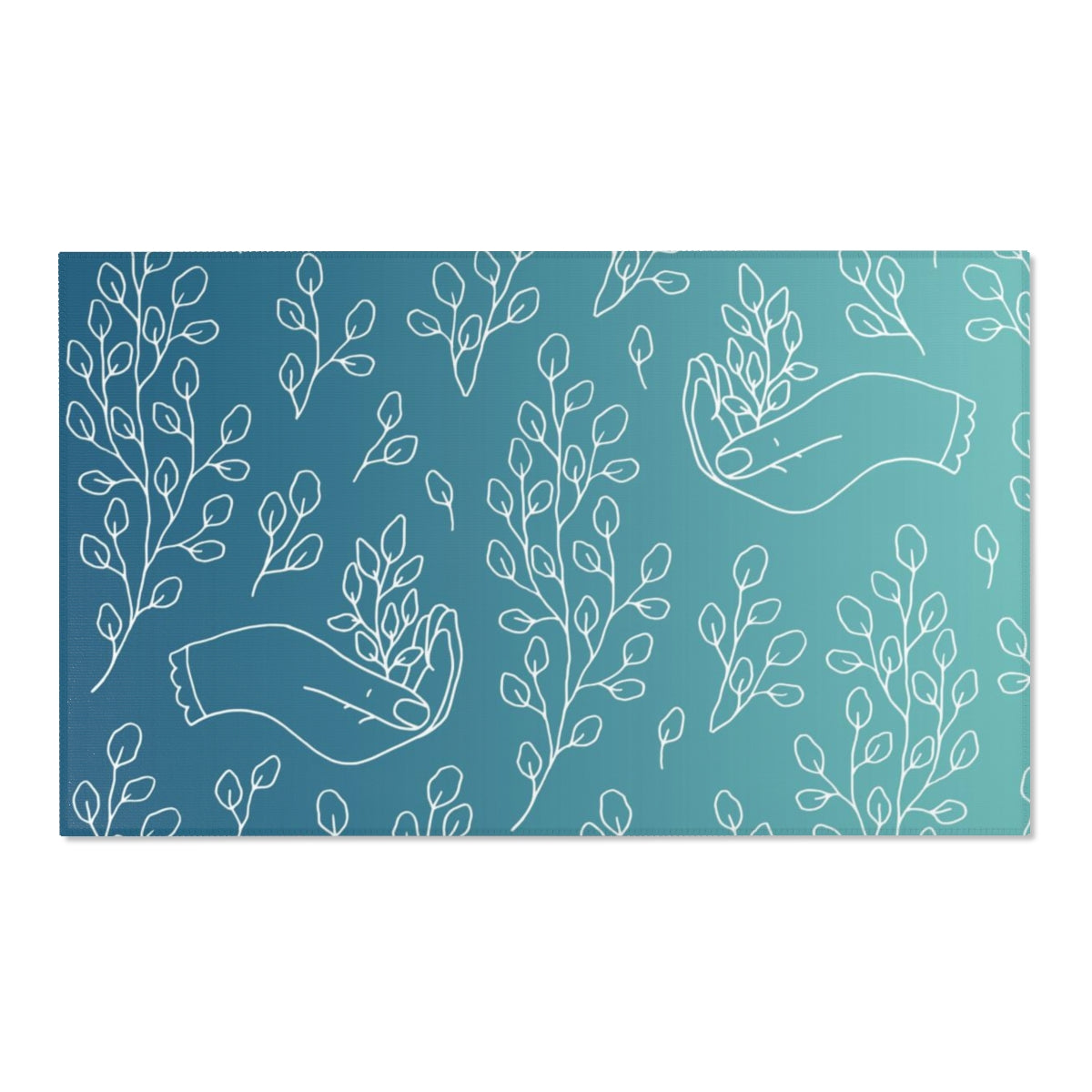 Floral Area Rug | Boho Hands Teal White Leaves