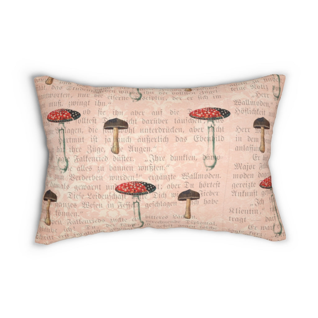 Whimsical Boho Lumbar Pillow | Pastel Pink Mushroom