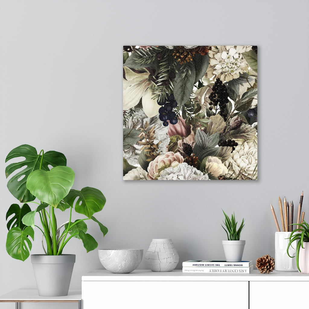 FLORAL CANVAS ART | Black White Green