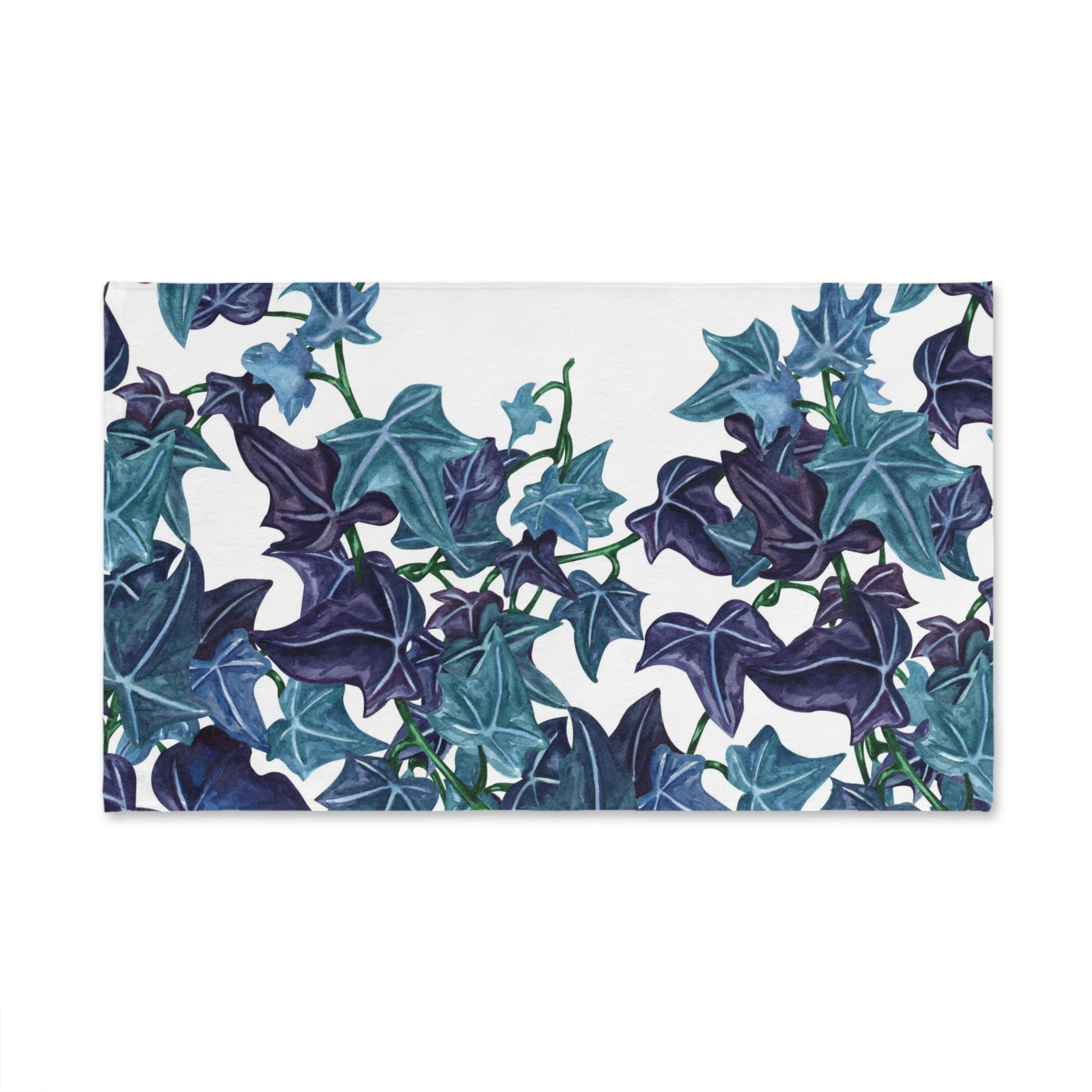 Floral Boho Kitchen, Bath Hand Towel  Jungle White Teal Blue Vine