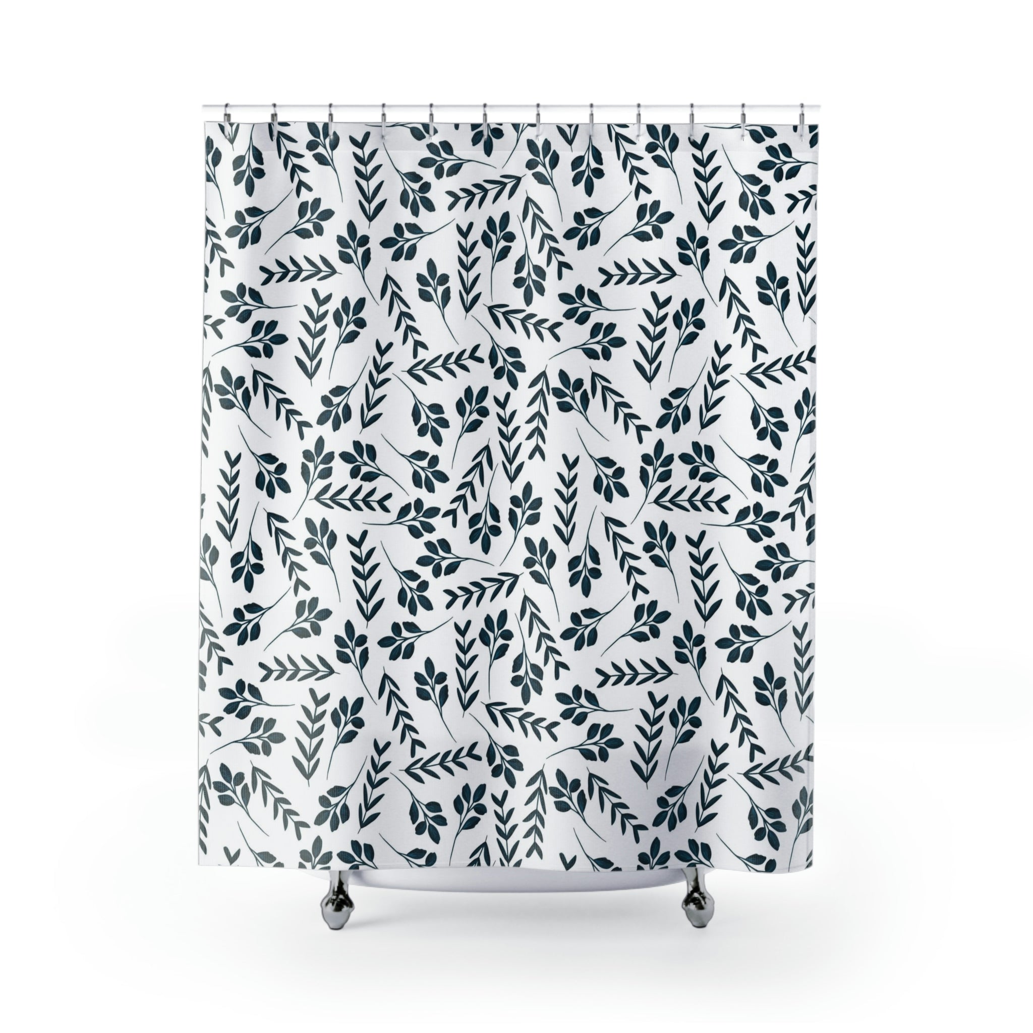 Floral Shower Curtain | Navy White Minimalist Botanical