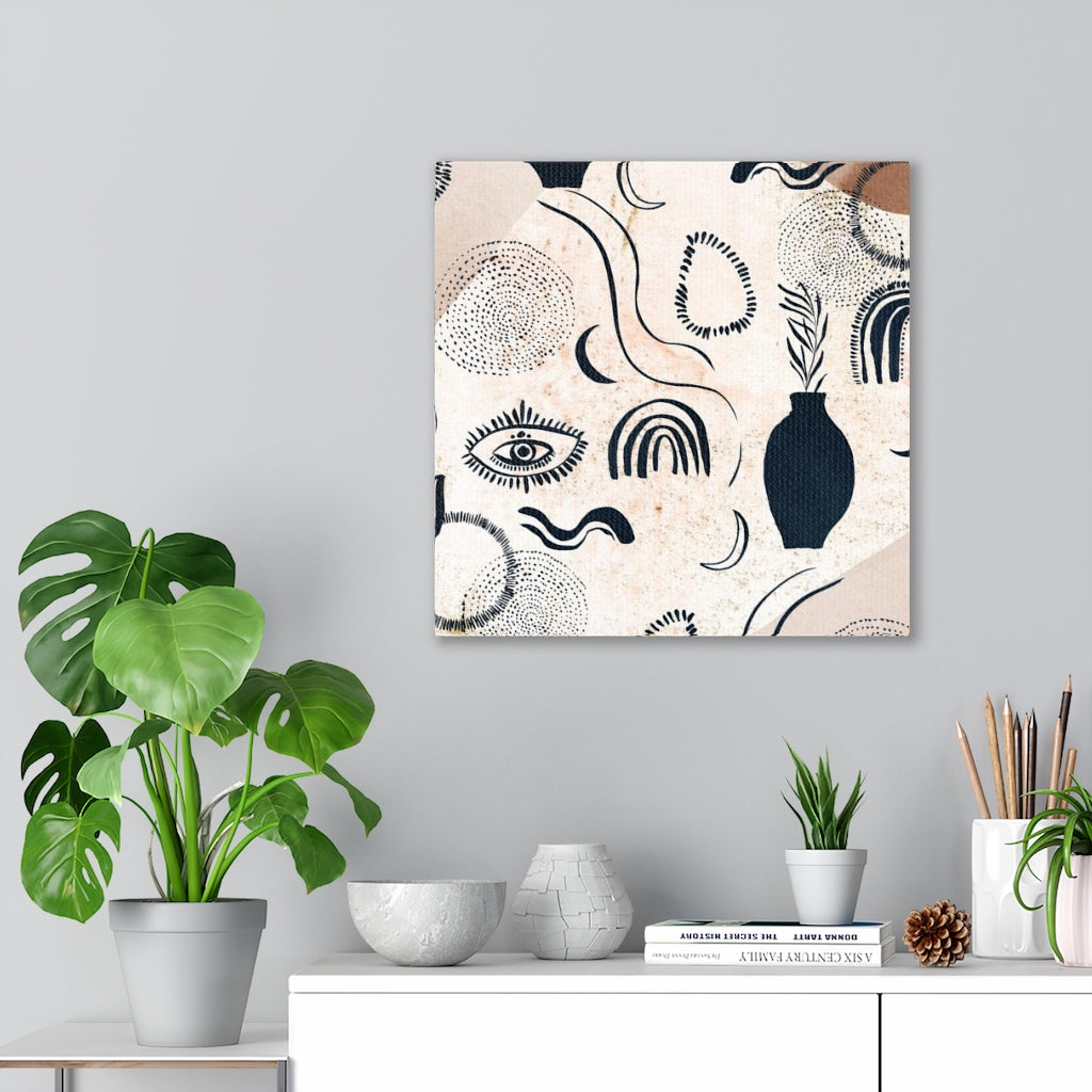 MYSTICAL WALL CANVAS ART | Beige Navy Blue Boho Eyes