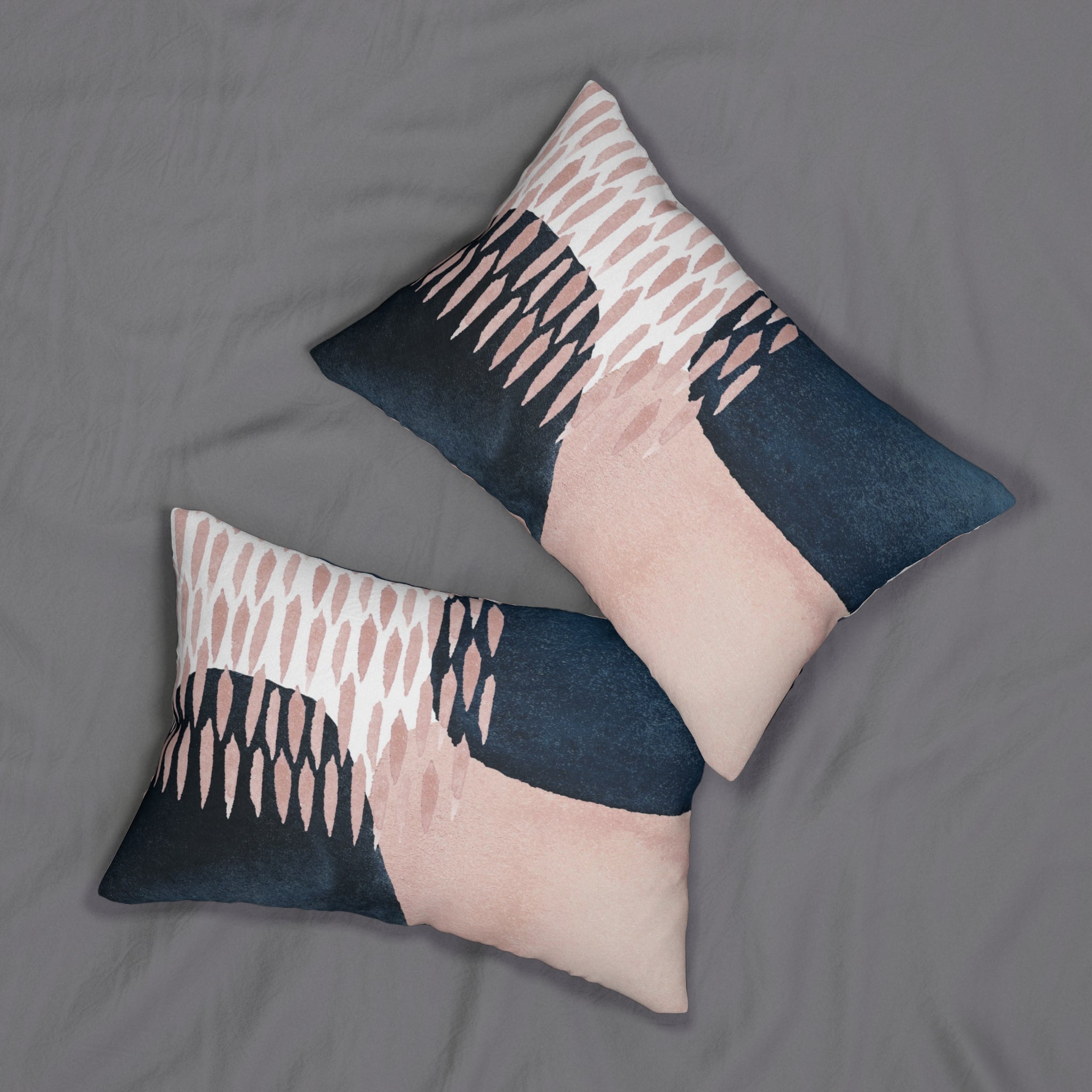 Abstract Lumbar Pillow | Boho Blush Pink Navy Blue