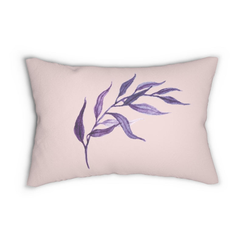 Botanical Lumbar Pillow | Minimalist Blush Pink | Purple Leaves