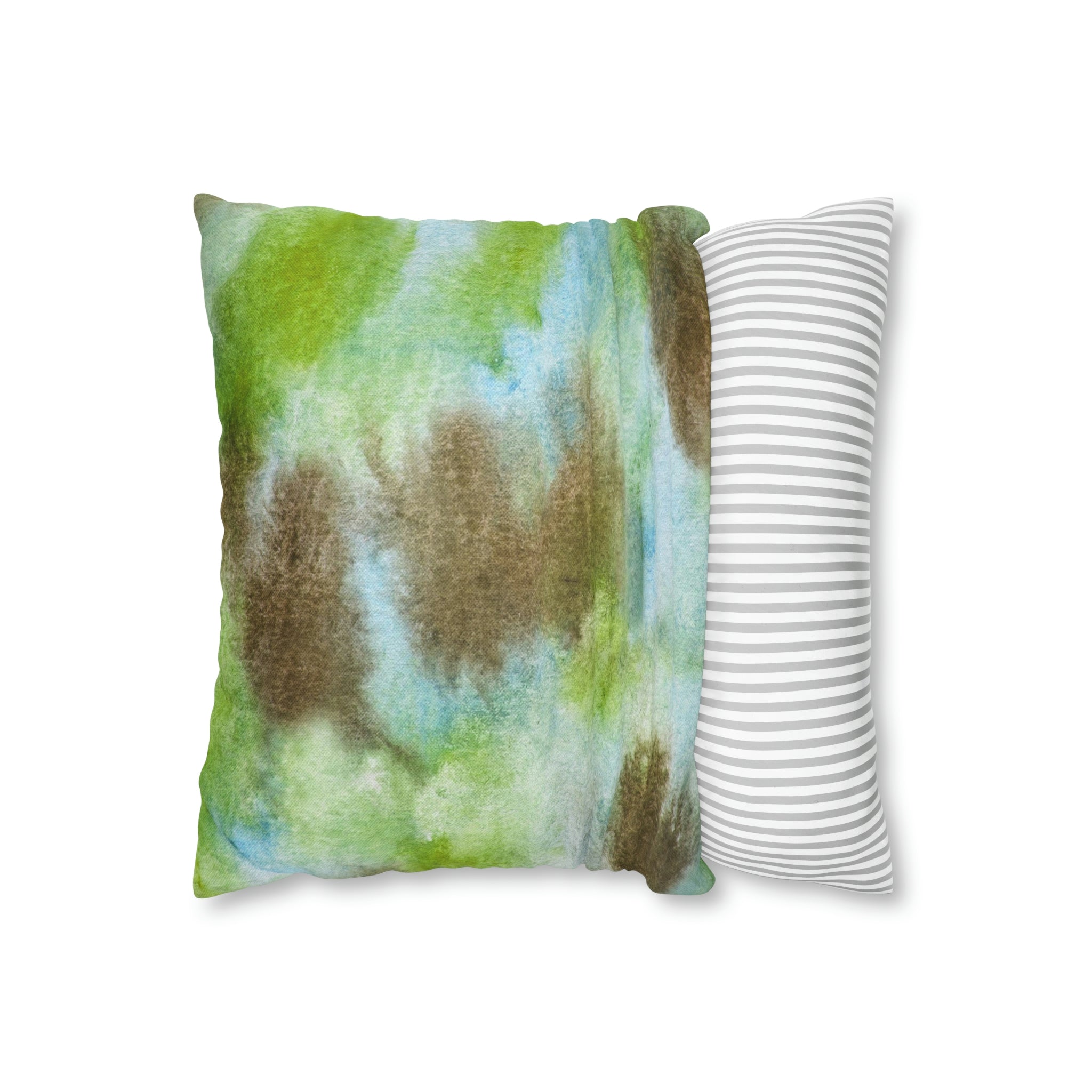 Abstract Boho Pillow Cover | Green Brown Watercolor