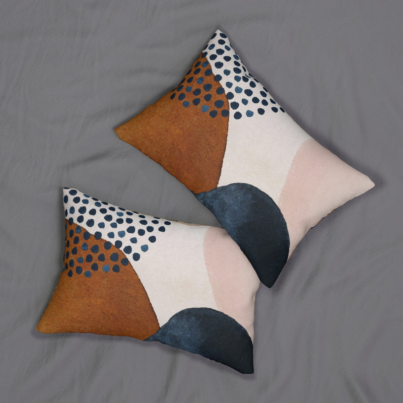 Abstract Boho Lumbar Pillow | Rustic Brown Navy Blue Blush Pink