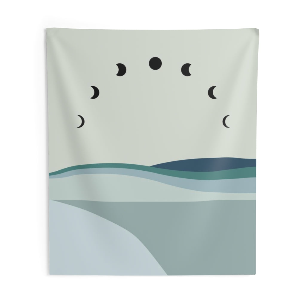 Abstract Tapestry | Sage Green Pastel Blue Moon Phases