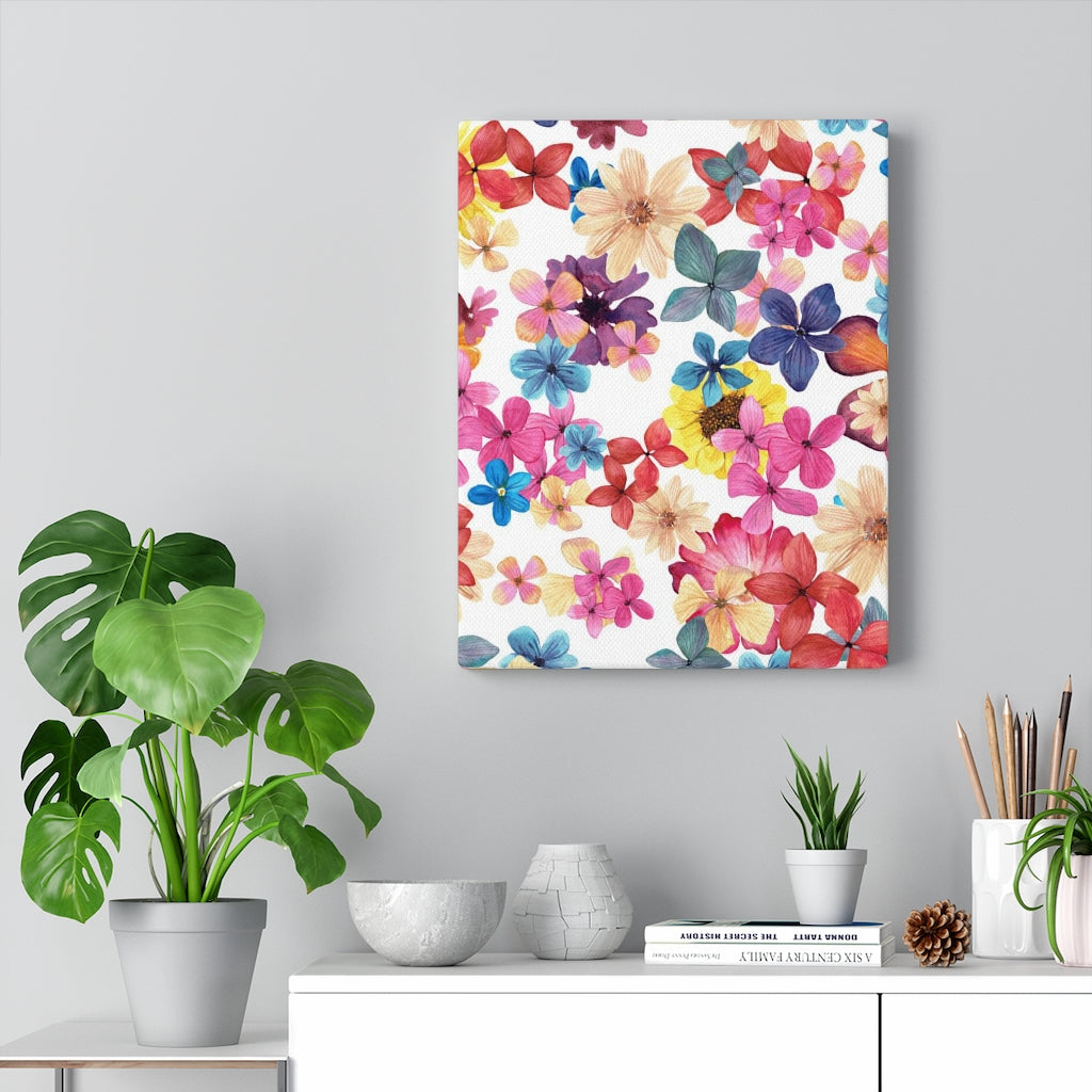 FLORAL WALL CANVAS ART | White Pink Orange Blue