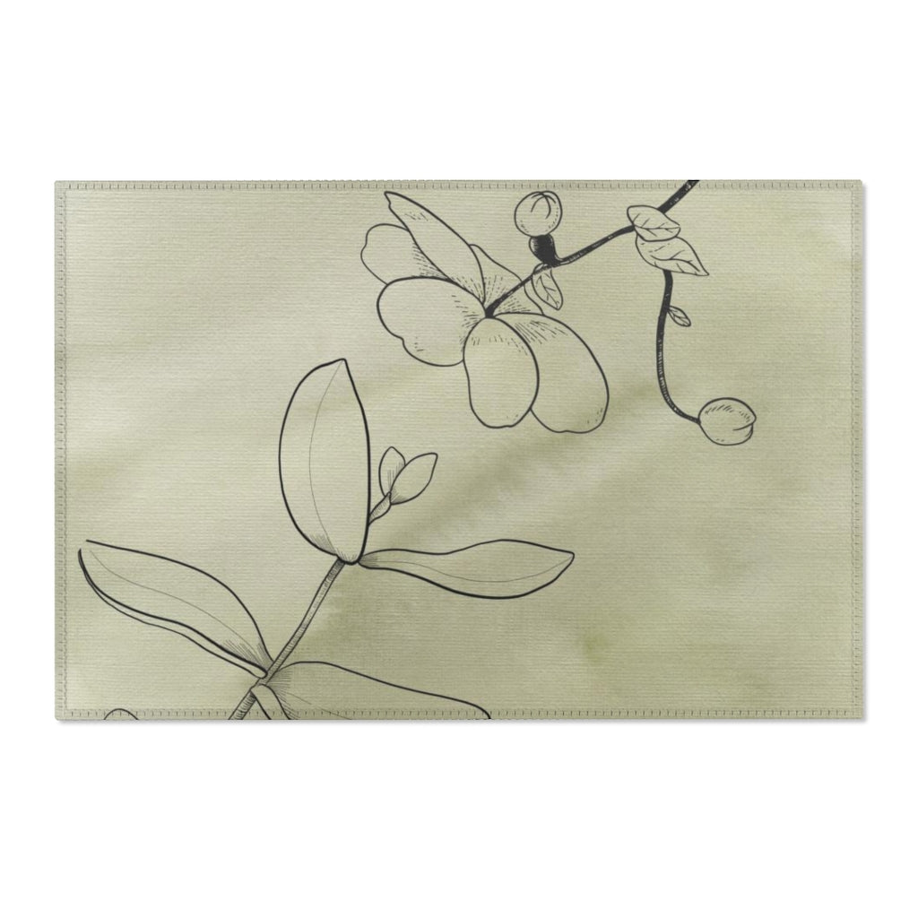 Floral Area Rug | Beige Green Black Eucalyptus