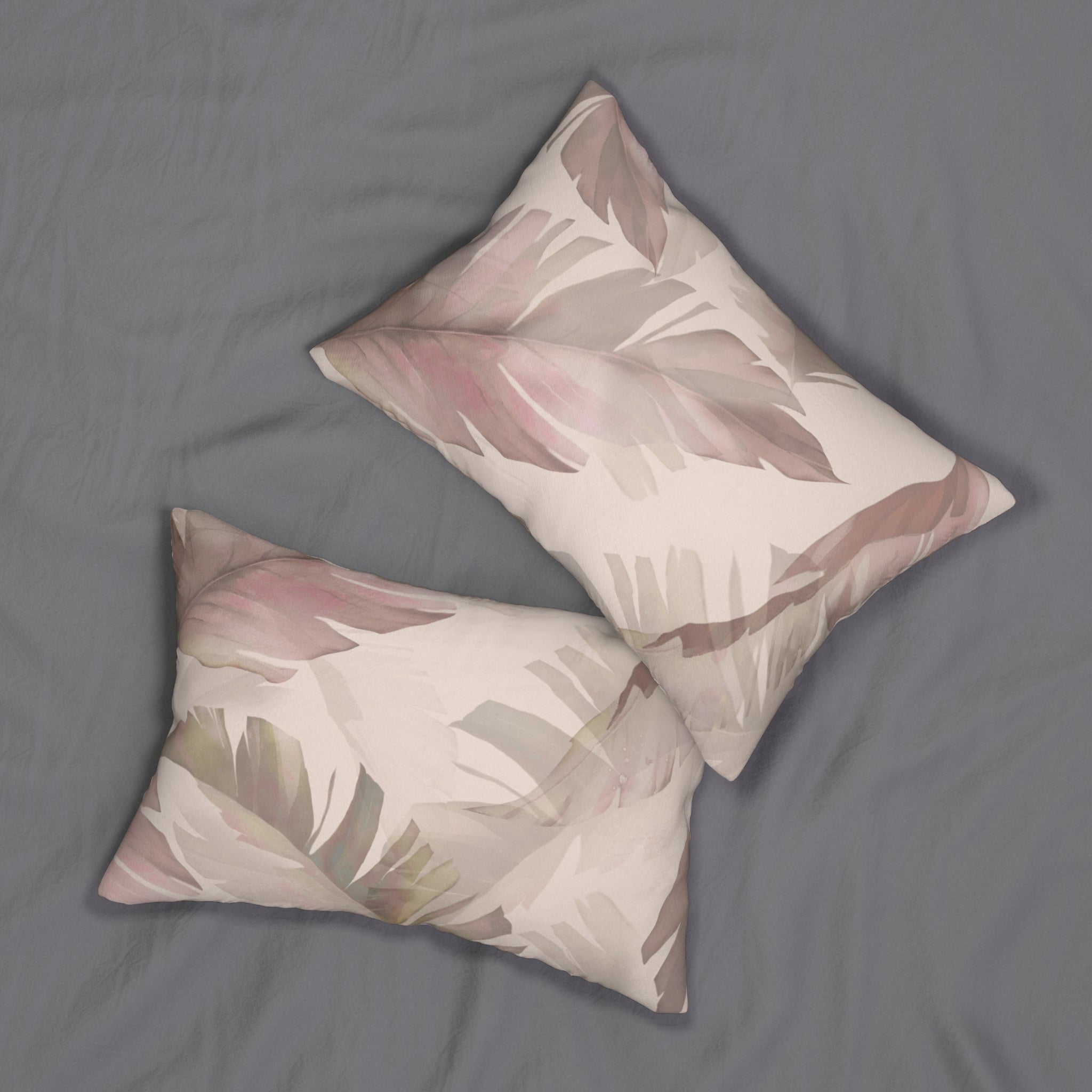 Floral Boho Lumbar Pillow | Blush Pink Beige, Jungle Leaves