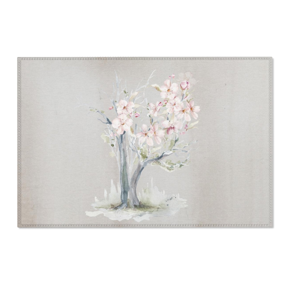 Floral Area Rug | Beige Pink White Cherry Blossoms