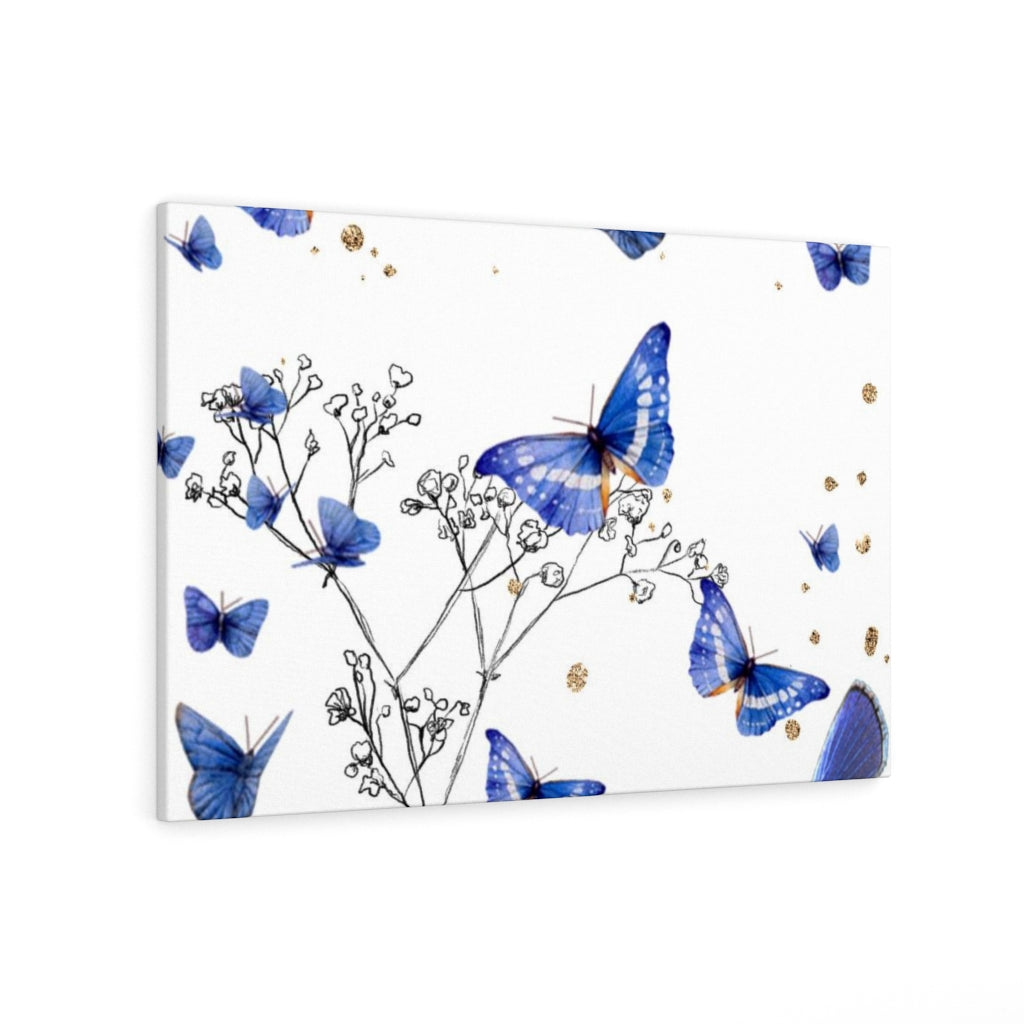 FLORAL CANVAS ART | White Blue Grey Butterflies