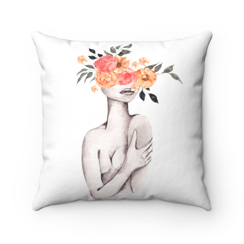 Boho Pillow Cover | Pink Orange Floral | Watercolor