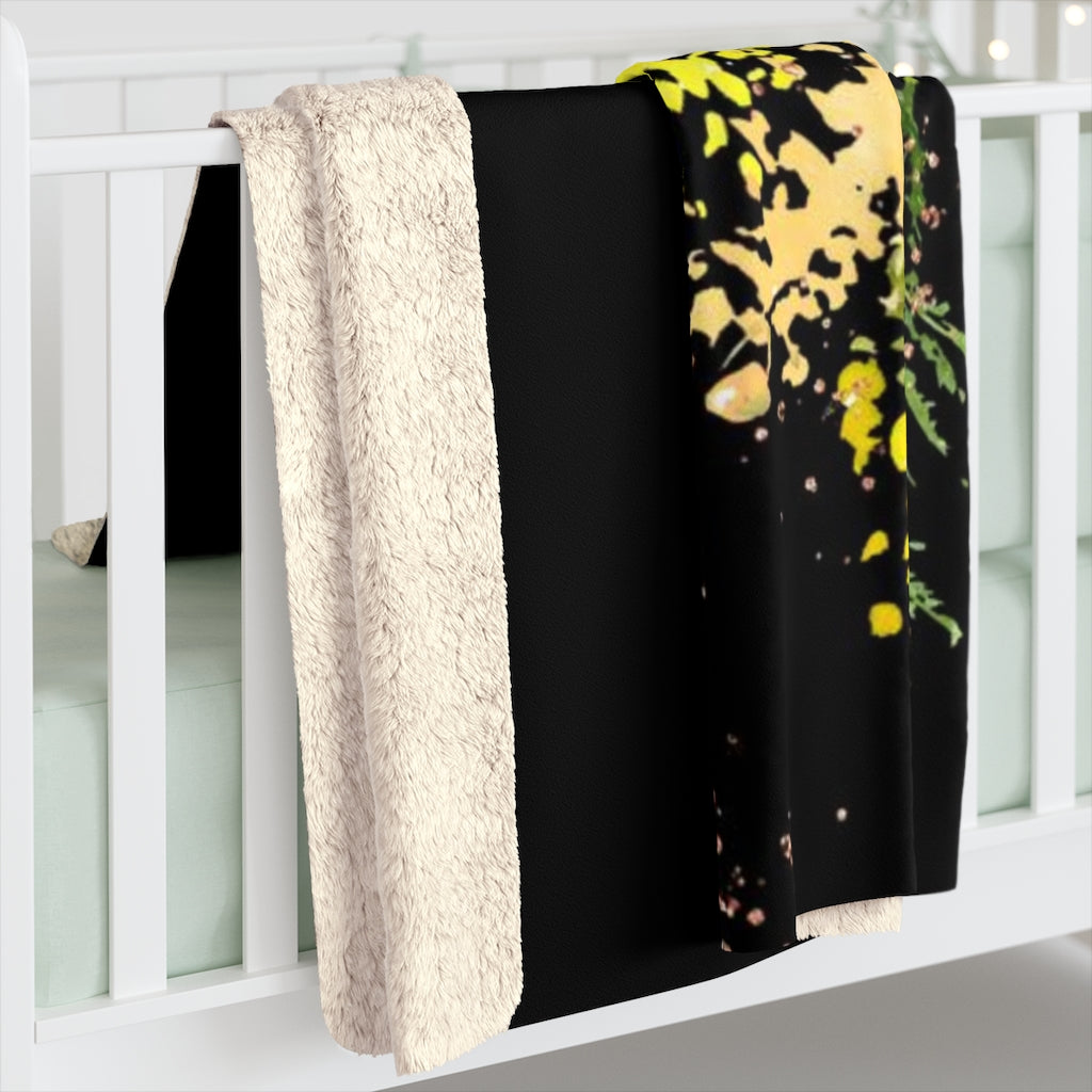 Floral Comfy Blanket | Dark Gray Yellow Mimosa