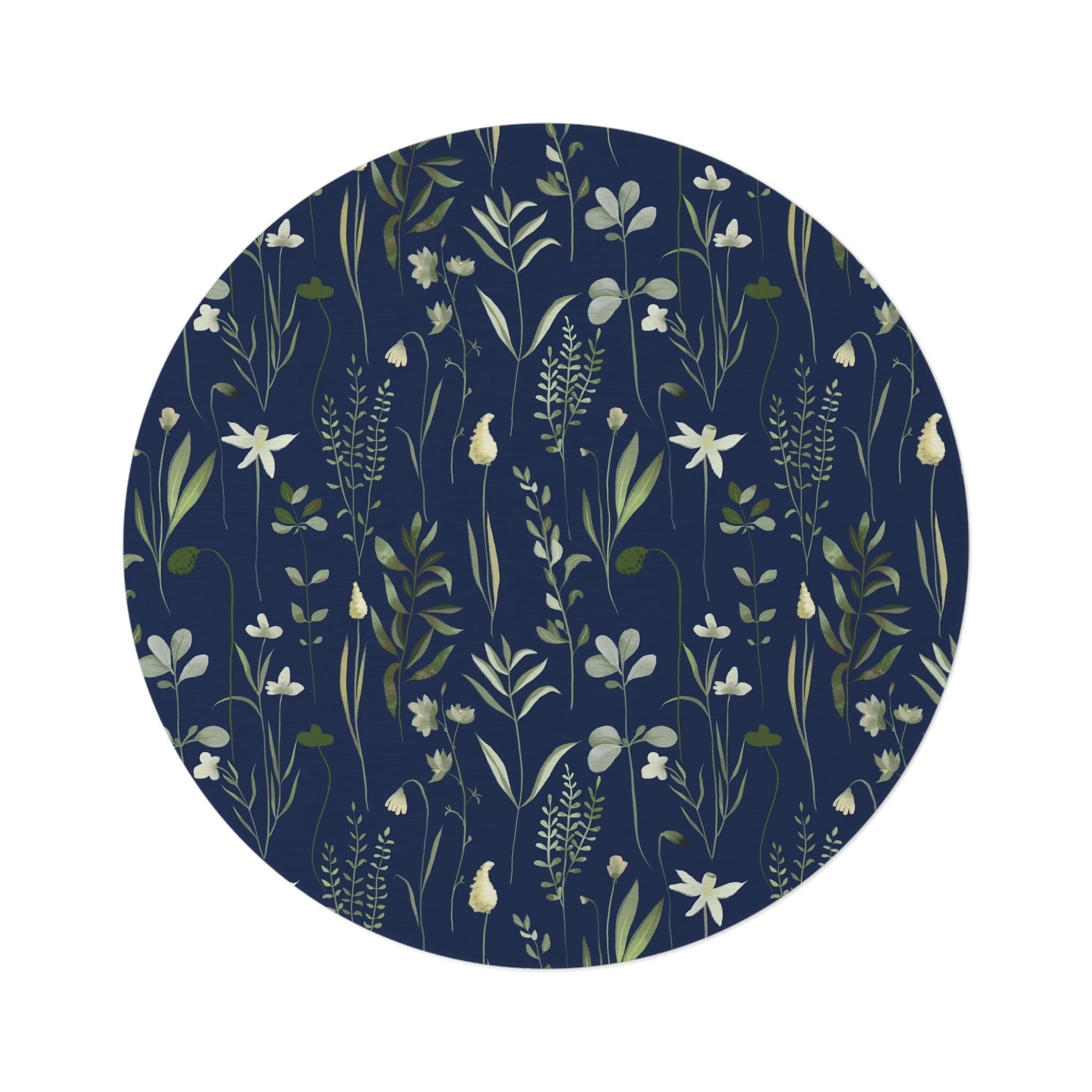 Round Area Rug | Navy Floral