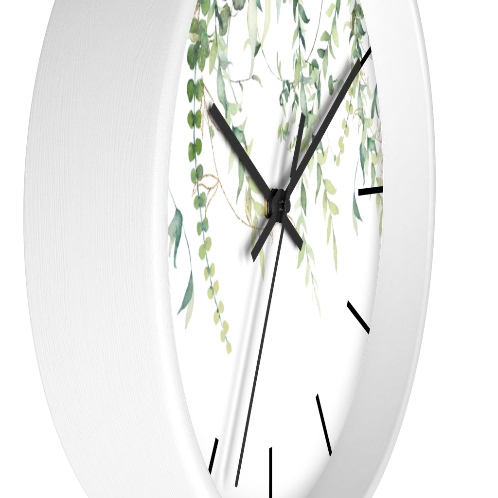 Wood, Floral Wall Clock, Eucalyptus 10"