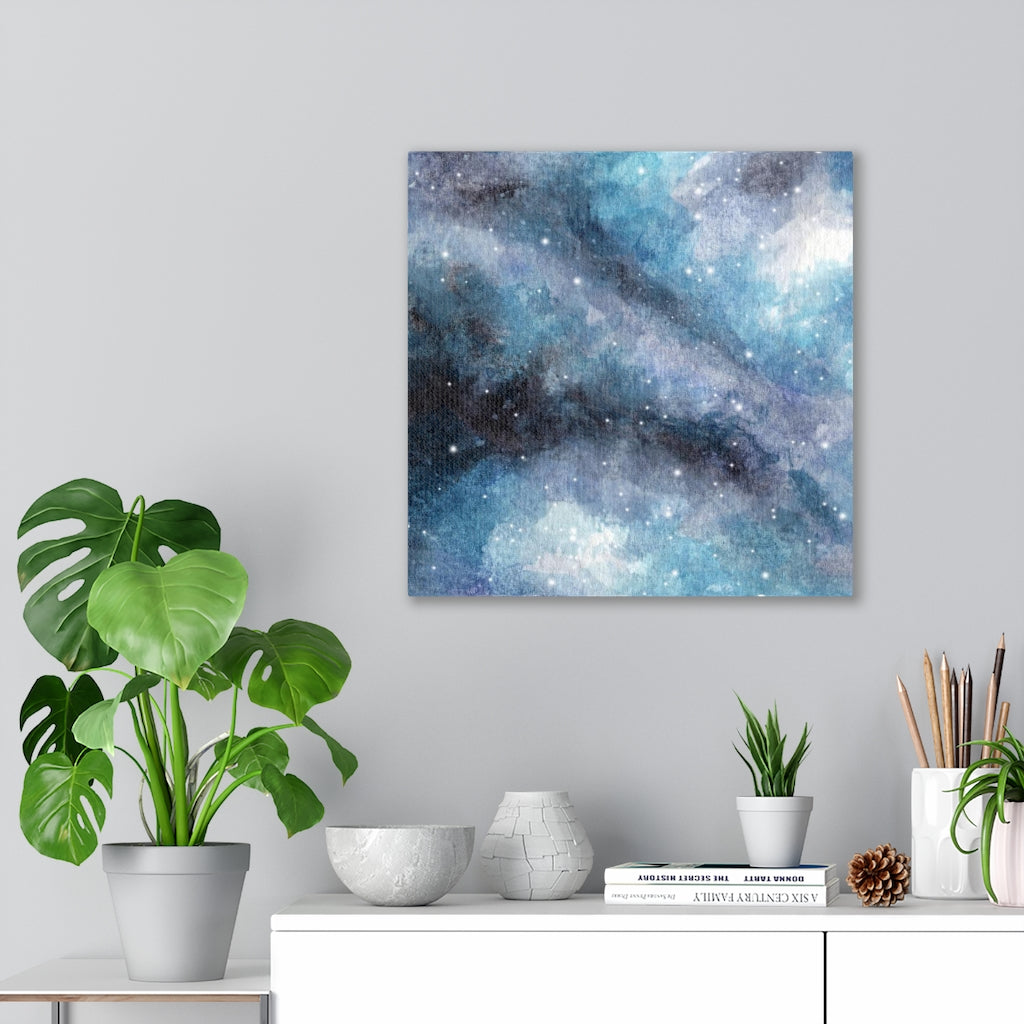 Abstract Canvas Art | Blue Navy Celestial Sky