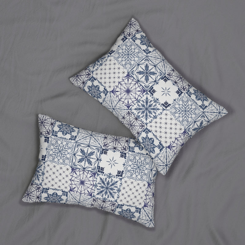 Abstract Boho Lumbar Pillow | Pastel Blue White