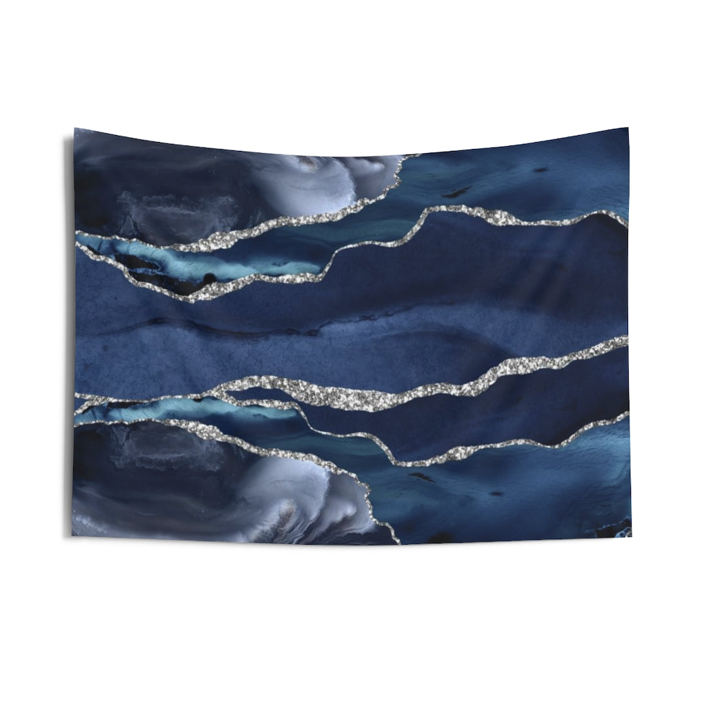 Abstract Tapestry | Navy Blue Silver