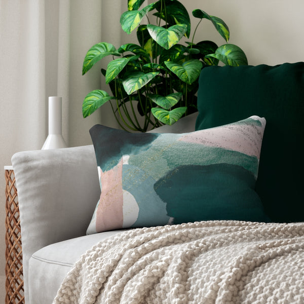 Abstract Lumbar Pillow, Green Blush Pink