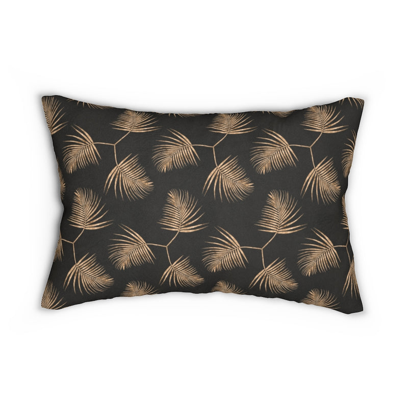 Abstract Boho Lumbar Pillow | Black Gold Feathers