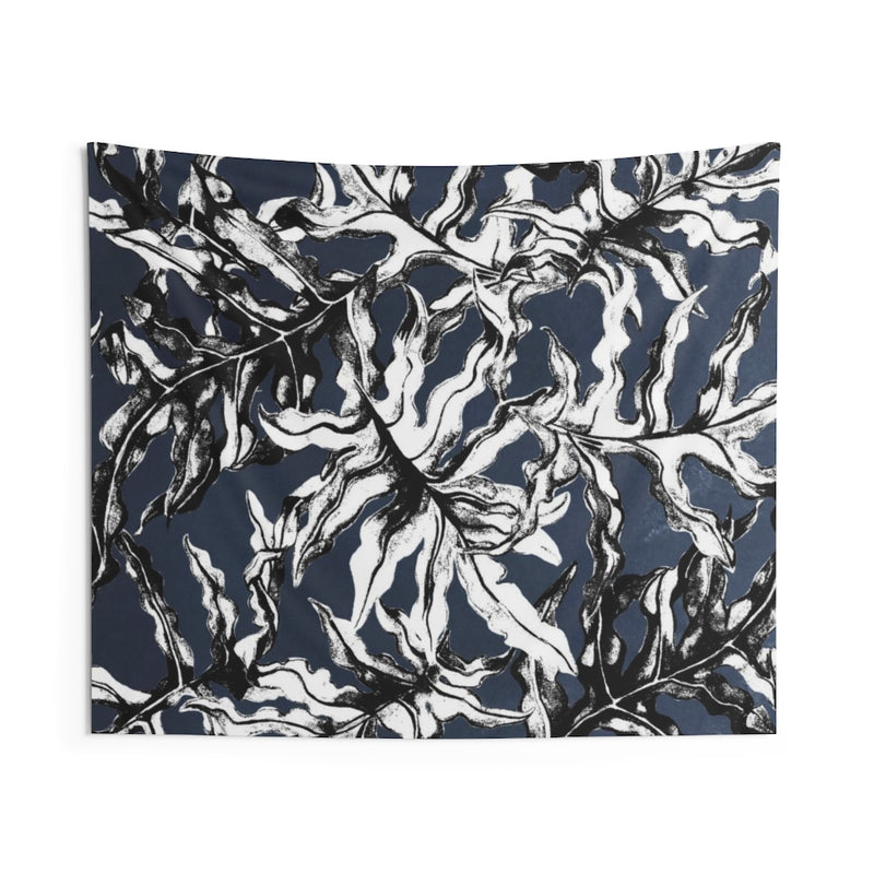 Floral Tapestry | Black Grey White Leaves