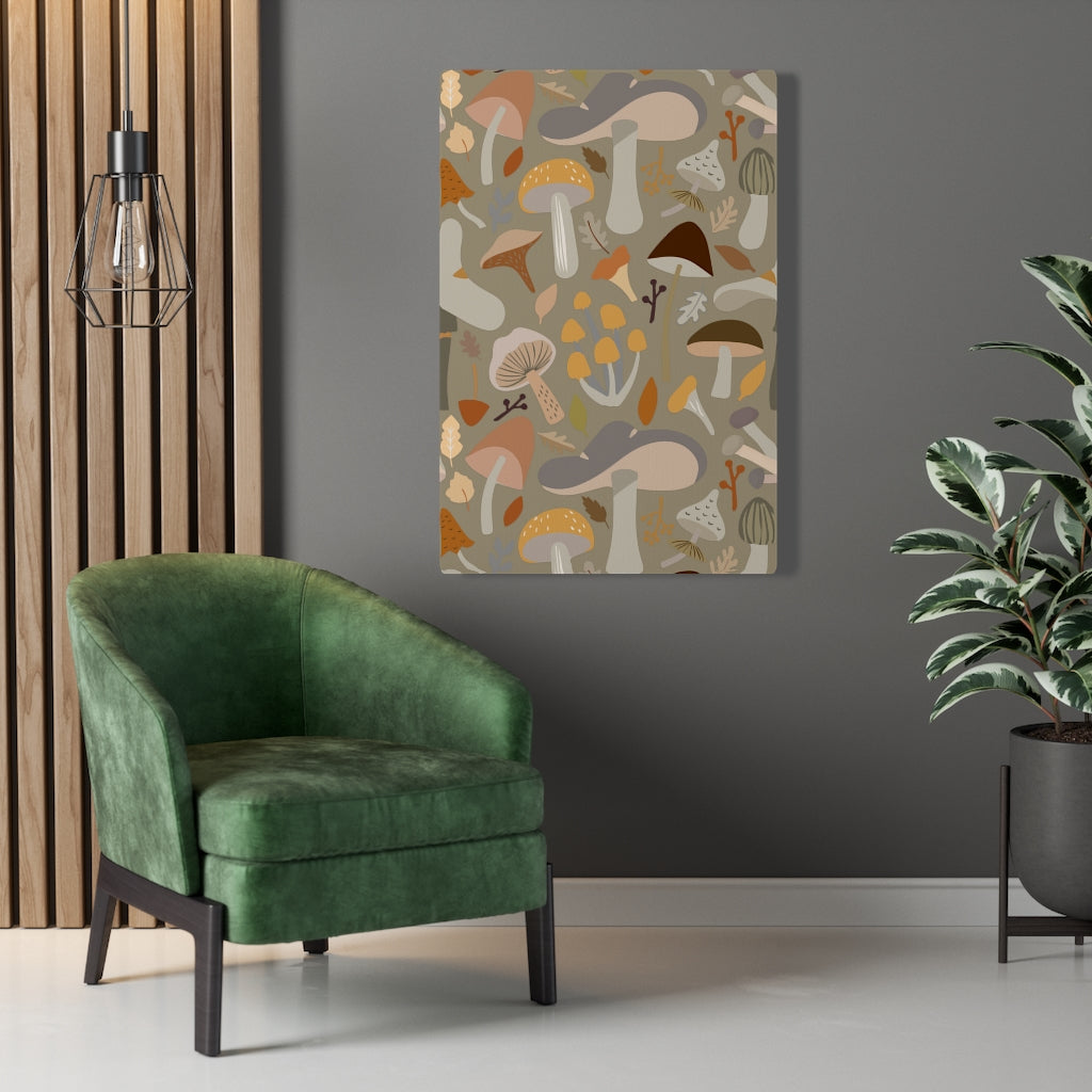 WHIMSICAL CANVAS ART | Brown Grey Beige Mushrooms