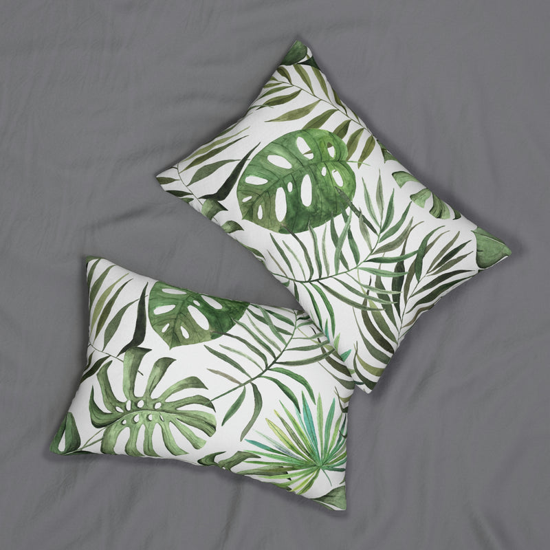 Floral Lumbar Pillow | Green Jungle Leaves
