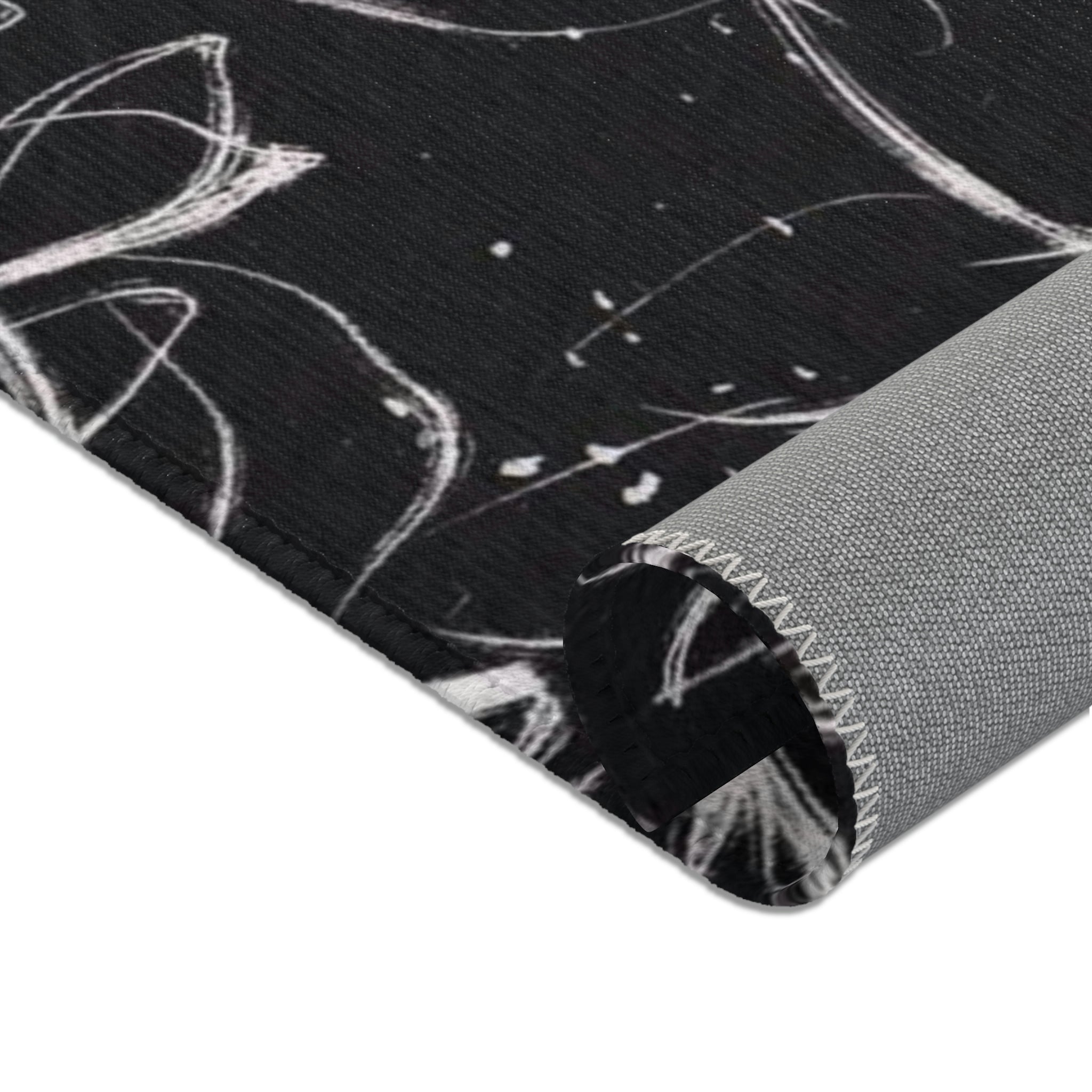 Abstract Floral Area Rug | Charcoal Black White