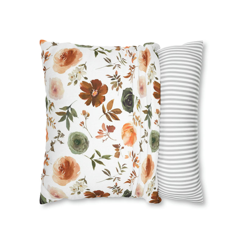 Floral Pillow Cover | Sage Green, Brown Beige, White