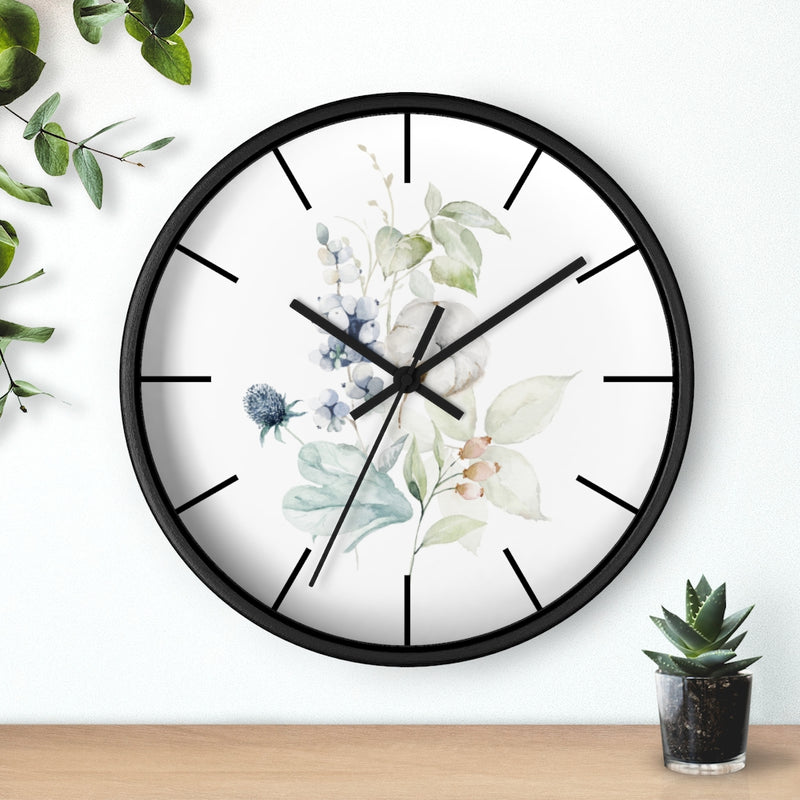 Wood, Floral Wall Clock 10"