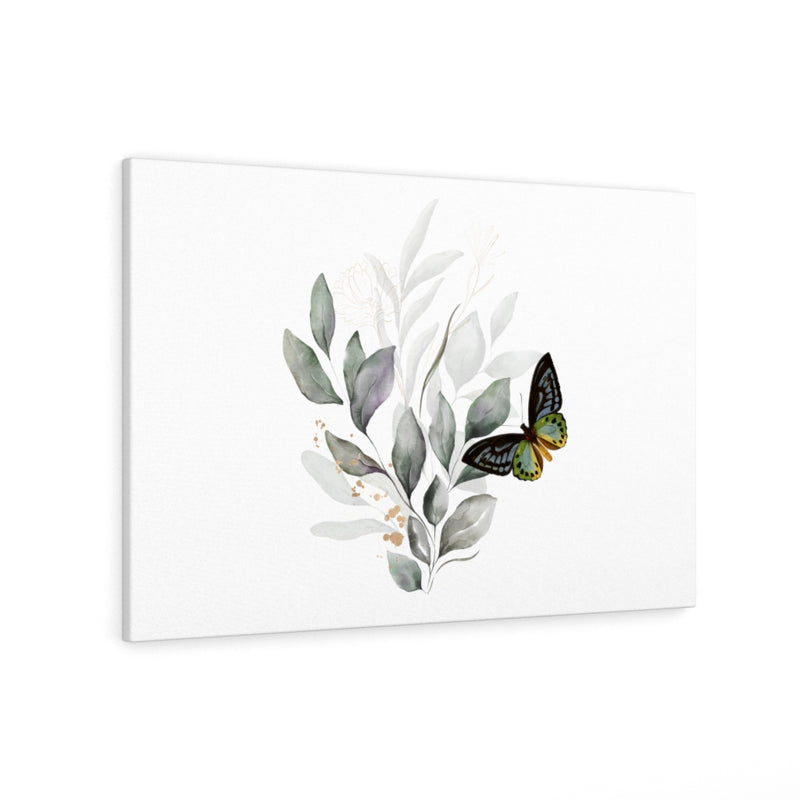 FLORAL CANVAS ART | White Grey Leaves Butterfly