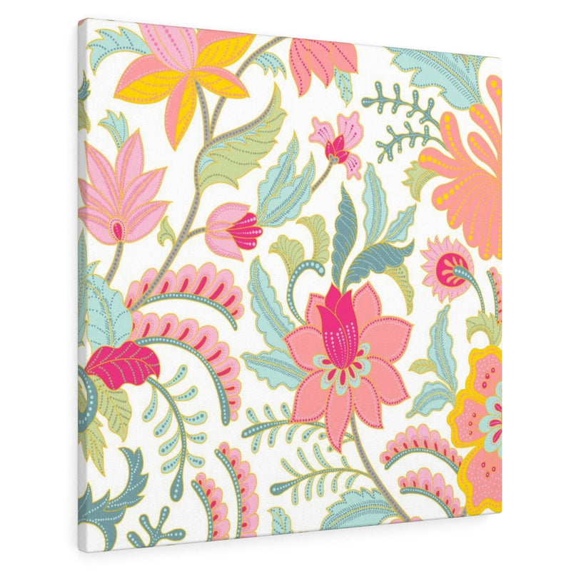 FLORAL WALL CANVAS ART | Teal White Pink Yellow