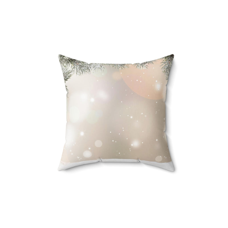 Christmas Boho Square Pillow Cover | Beige White Snowy Pine Leaves