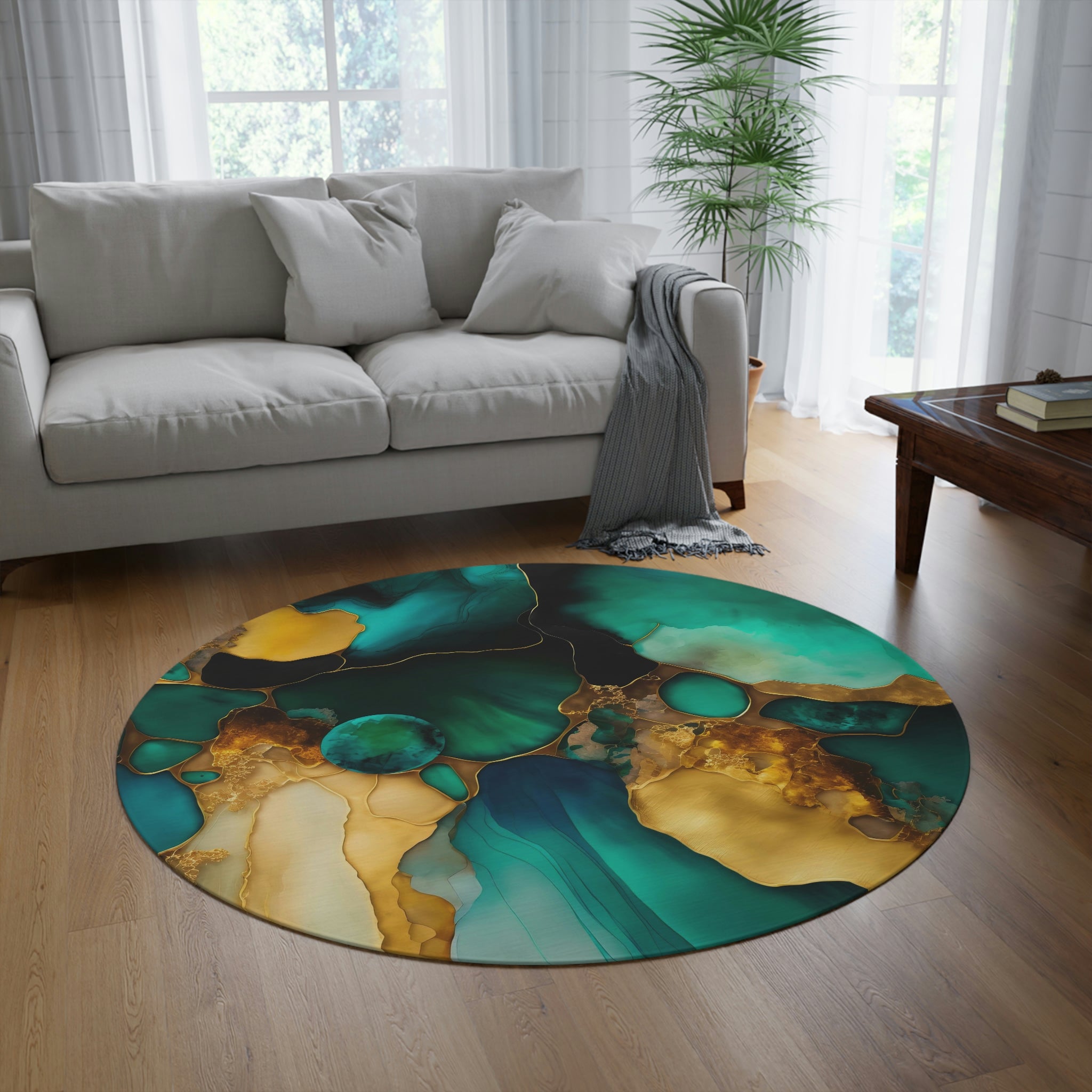 Round Area Rug | Teal Jade Green Abstract