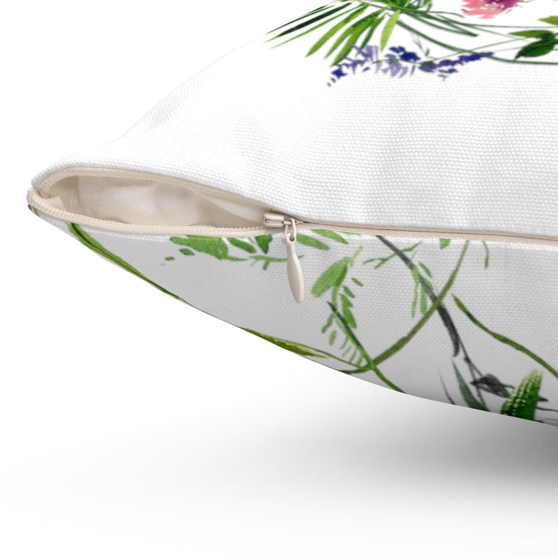 Floral Boho Pillow Cover | Tropical Jungle Greenery Palm Leaves White