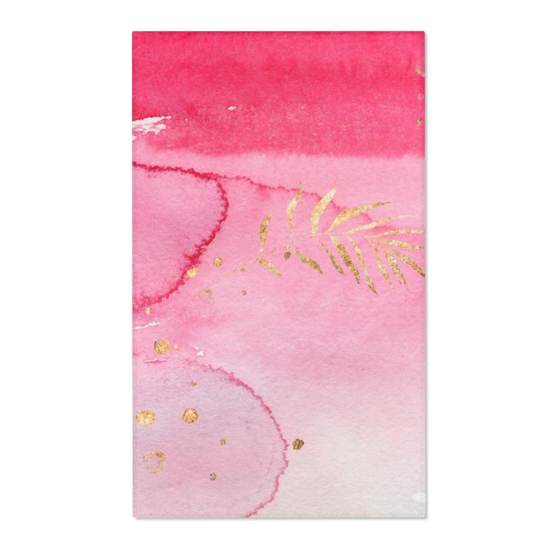 Boho Area Rug | Pink Gold Leaves