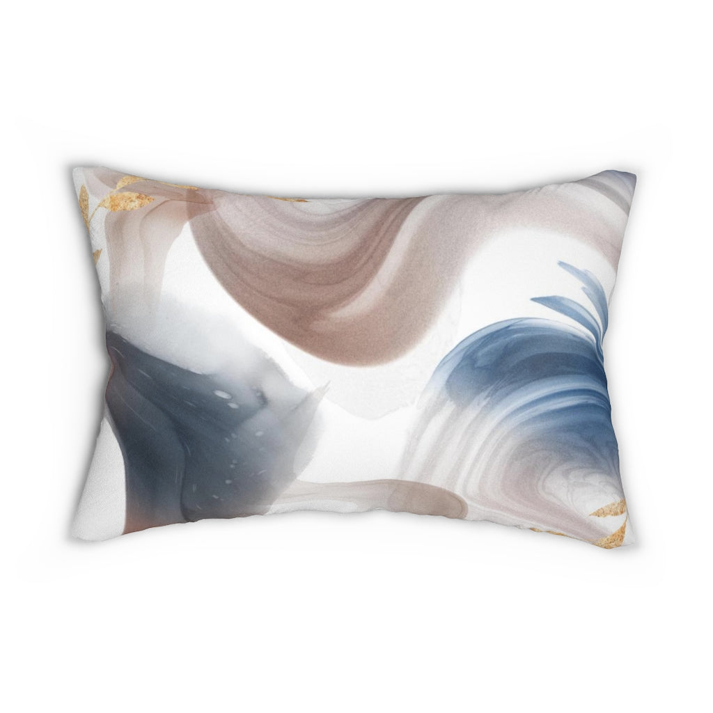 Abstract Boho Lumbar Pillow | White Brown Blue Grey