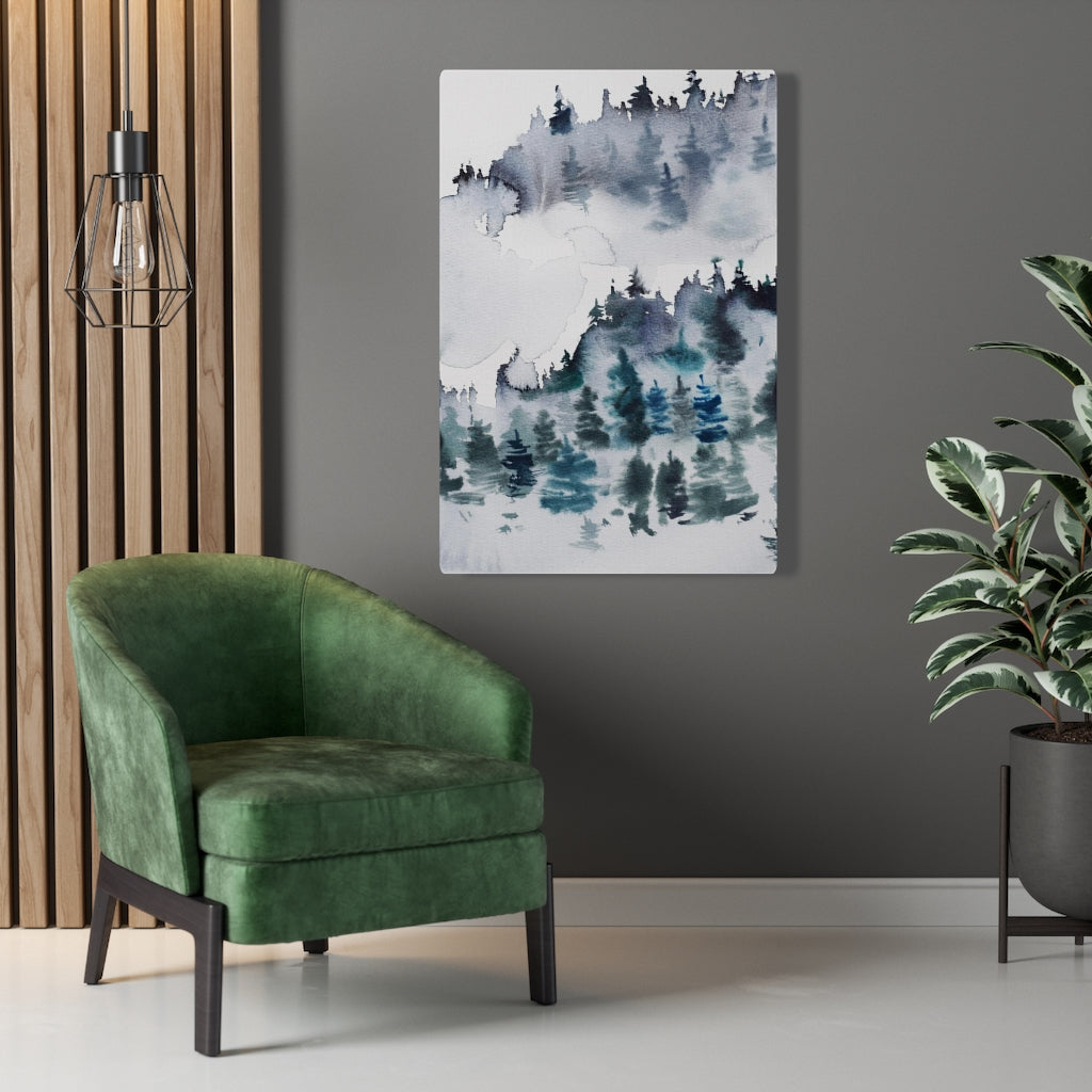 WHIMSICAL WALL CANVAS ART | Grey Blue White Mountain Forest