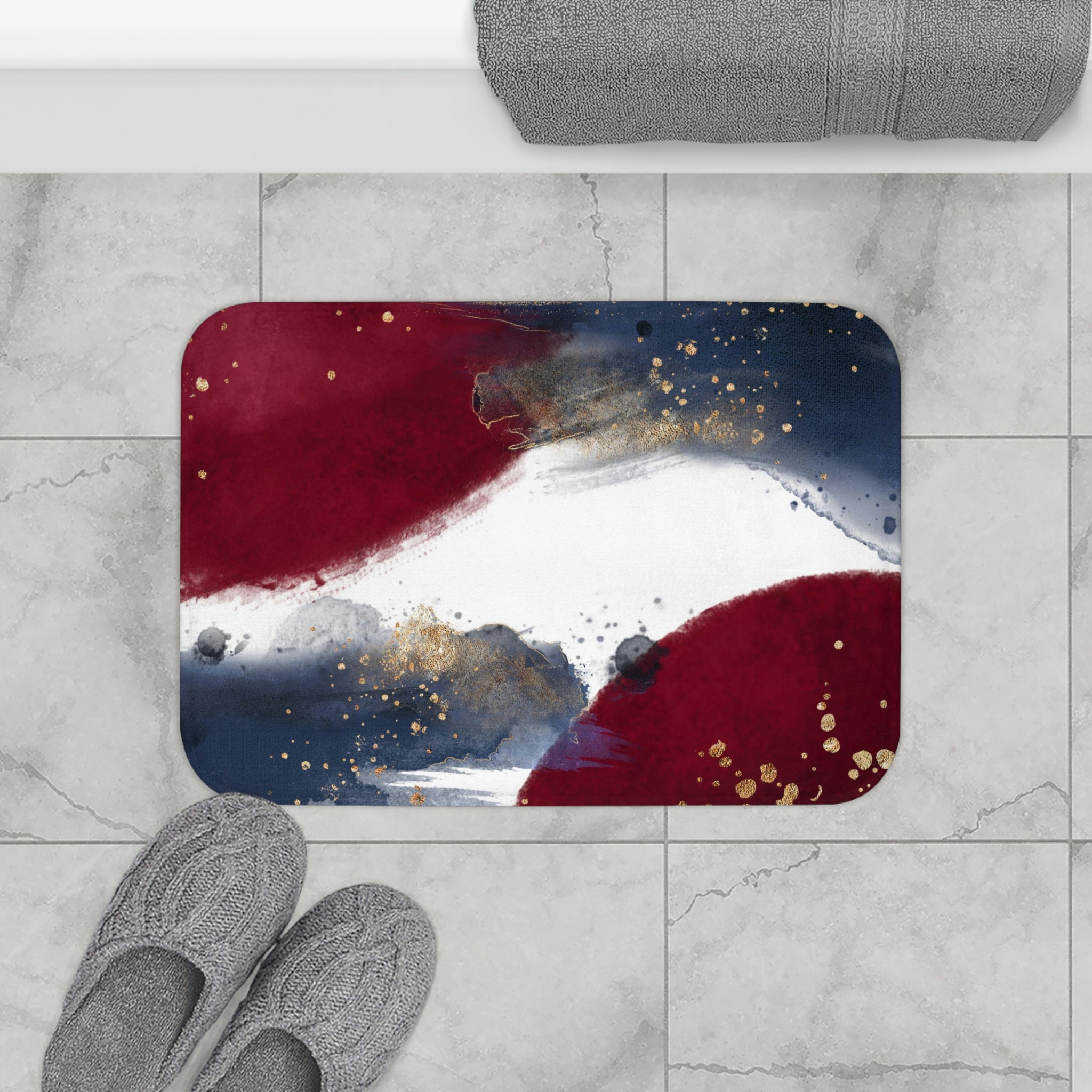 Boho Abstract Bath, Kitchen Mat | Burgundy Navy Blue