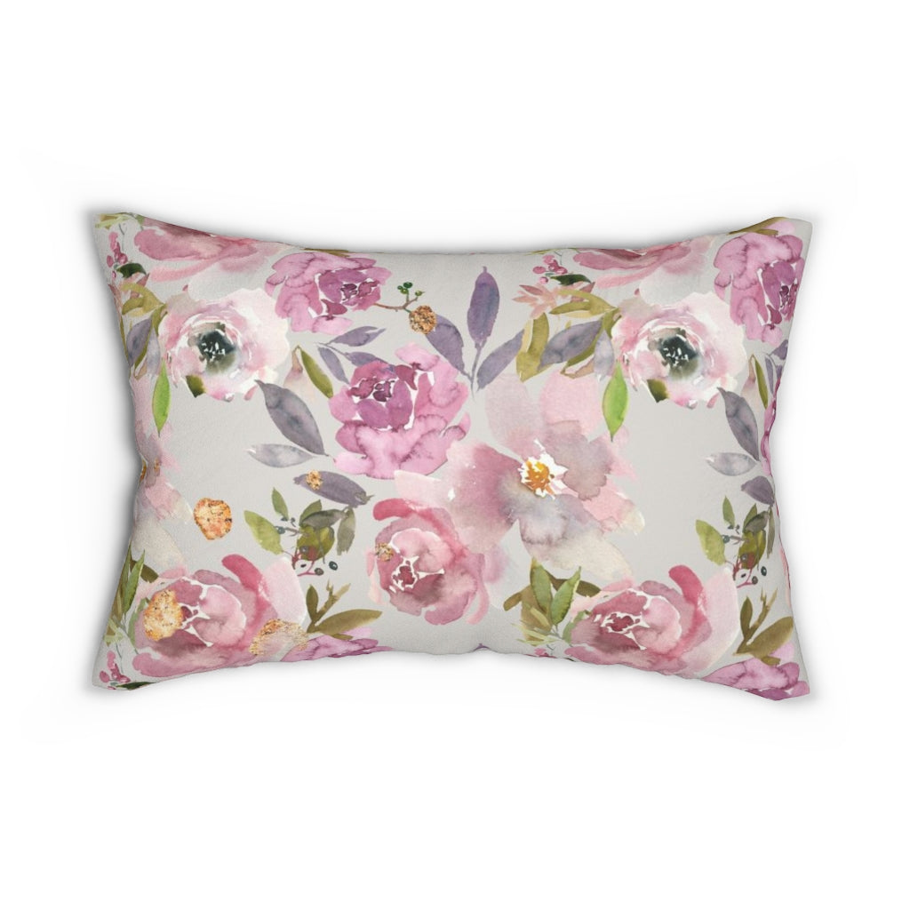 Floral Boho Lumbar Pillow | Purple Pastel Pink