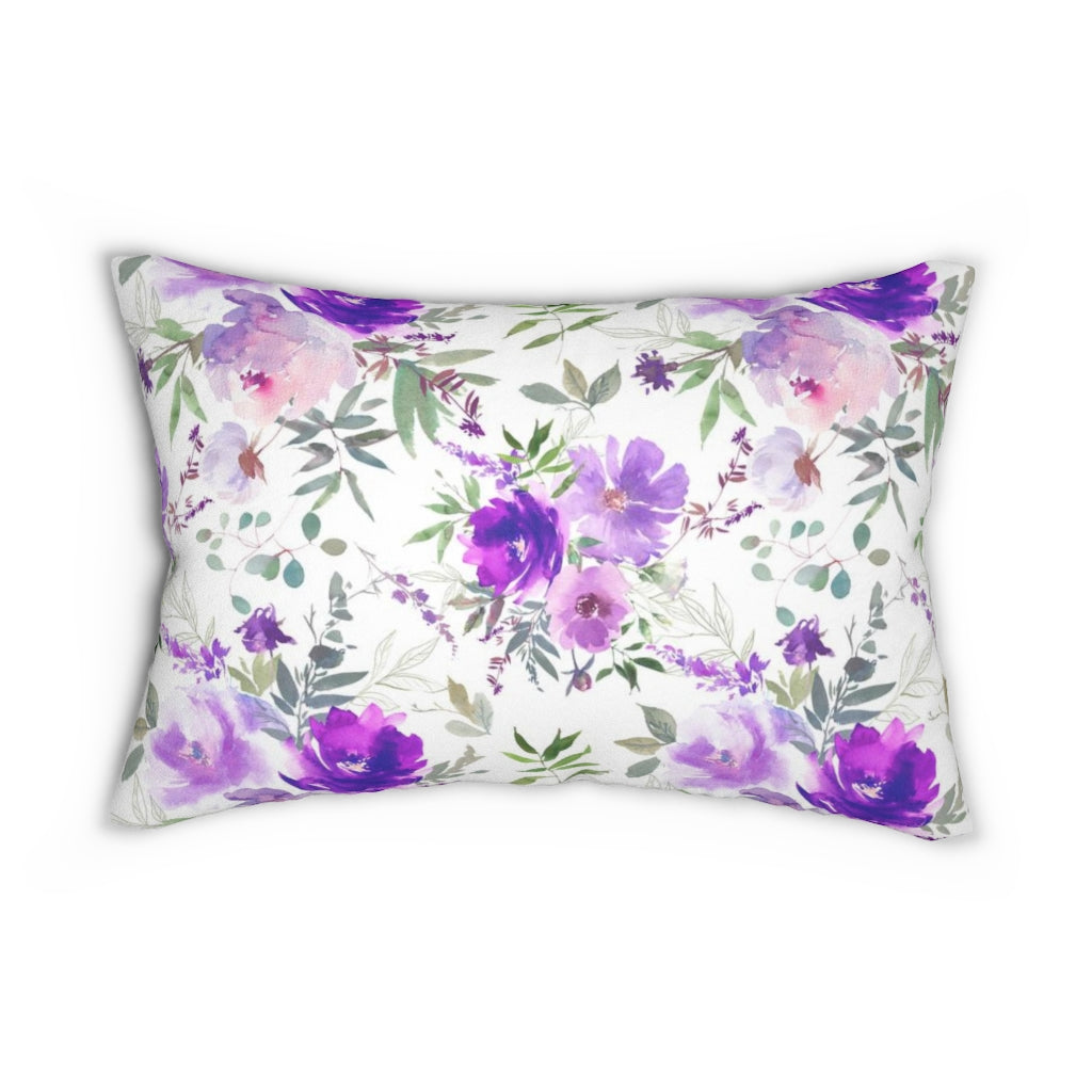 Floral Boho Lumbar Pillow | Purple Green White Peonies