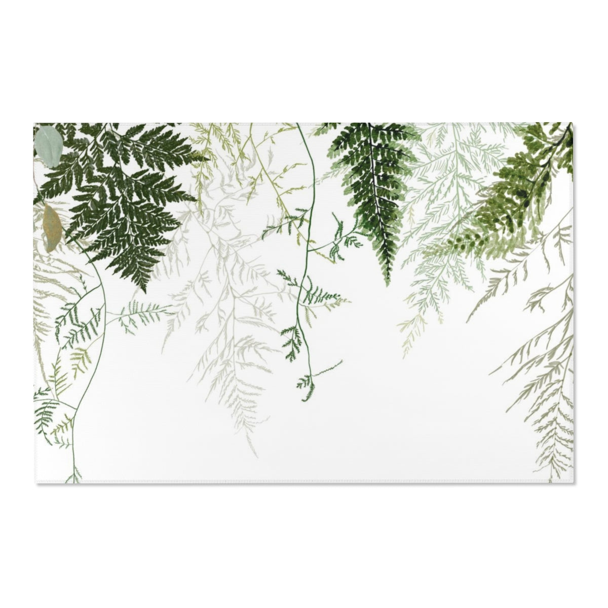 Floral Area Rug | White Green Forest Ferns