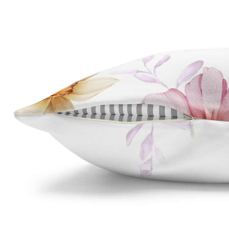 Floral Boho Pillow Cover |  Spring White Yellow Pink