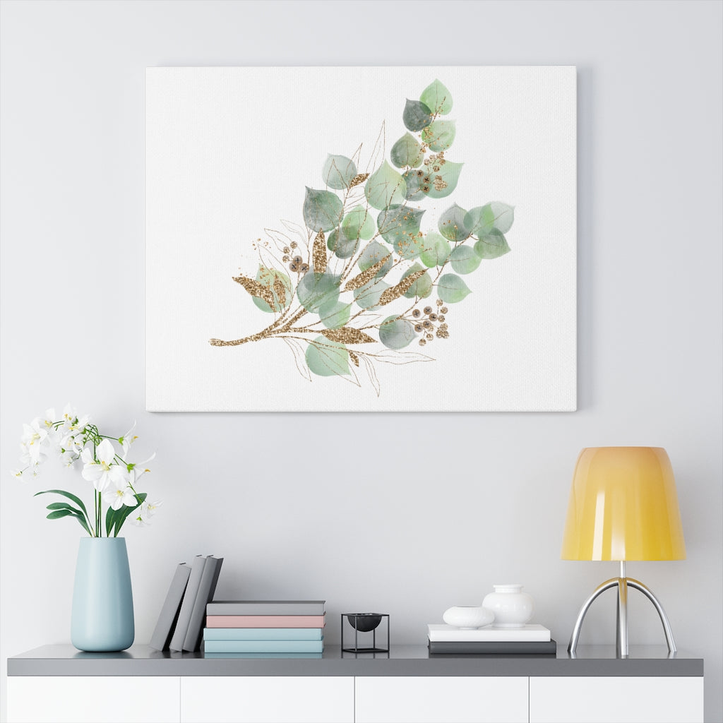 Green and Gold Eucalyptus Canvas Watercolor Wall Art