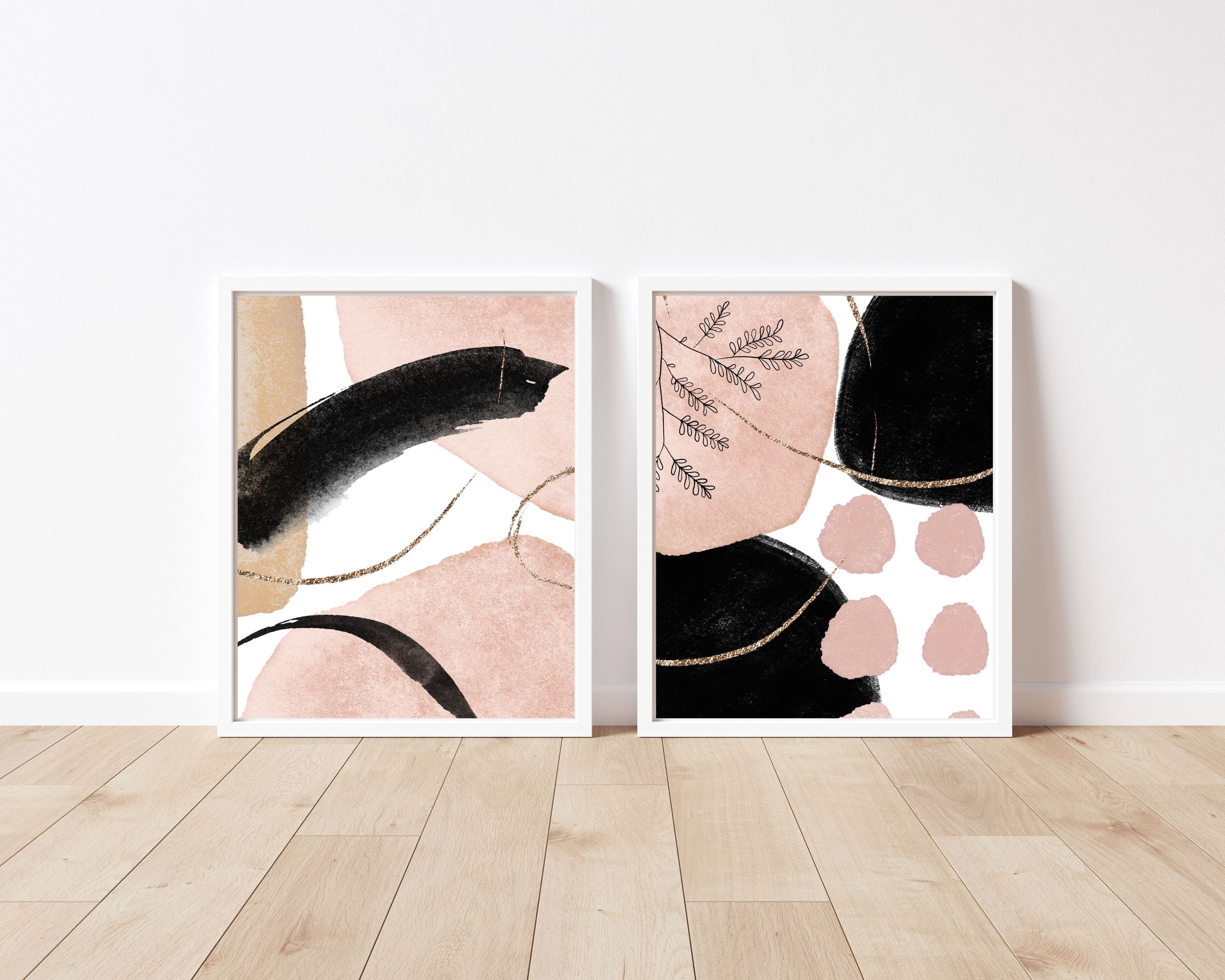 Abstract Boho Art Prints | Blush Pink Black Gold