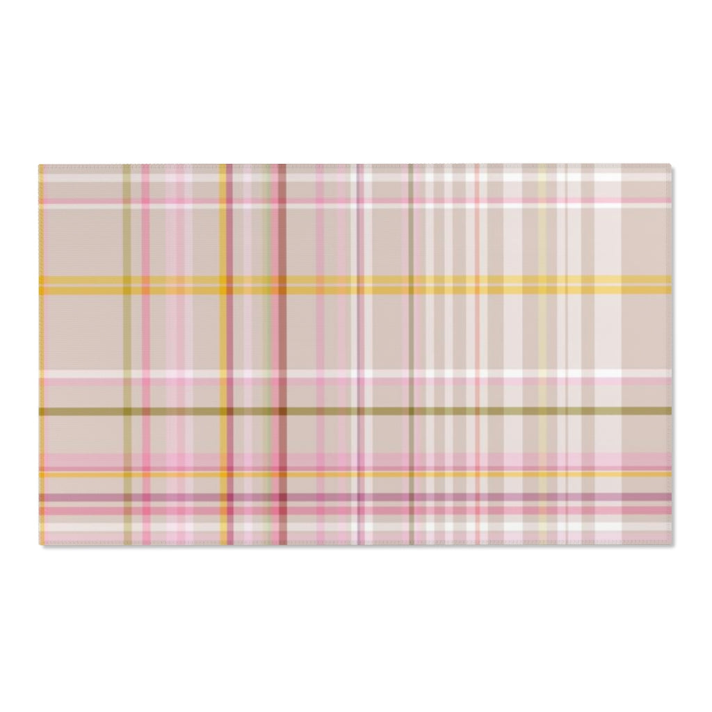 Plaid Area Rug | Beige Pink Yellow