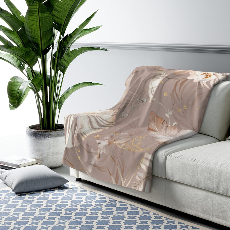 Floral Comfy Blanket | Beige Tropical Leaves