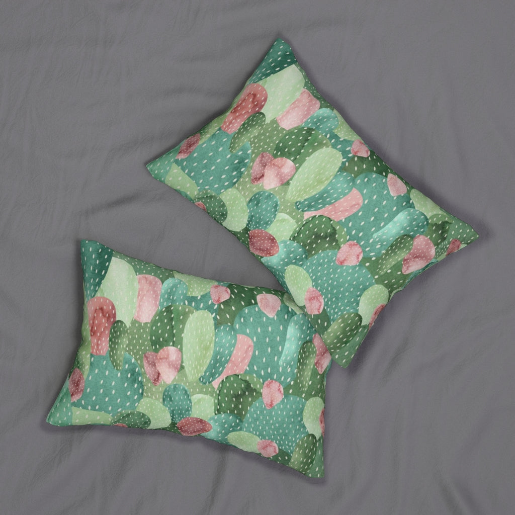 Abstract Boho Lumbar Pillow | Green Pink Cactus